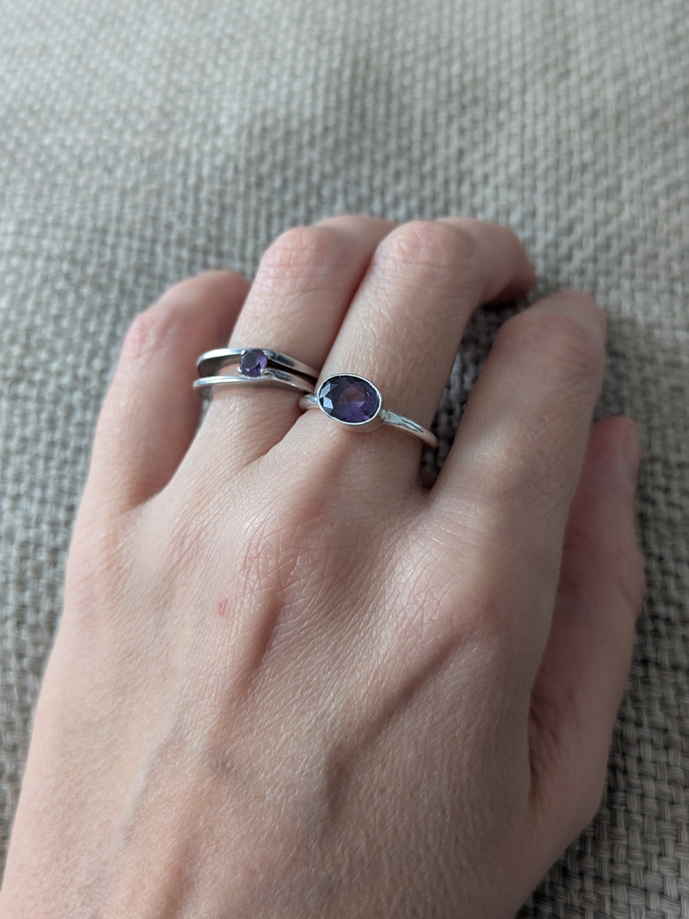 Bundle 925 Sterling Silver Purple Amethyst Stones Rings